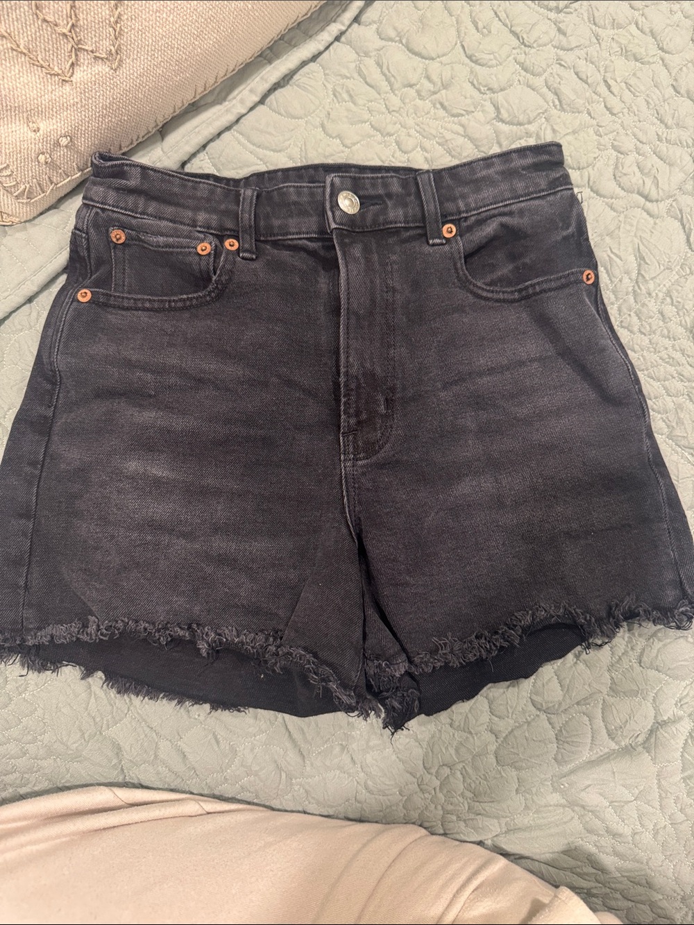 American Eagle Outfitters Black High-Rise Frayed Denim Shorts